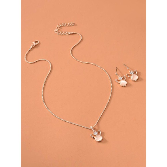 3 Piece Rhinestone Angel Jewelry Set With Pink Faux Pearl - Picture 3 of 4